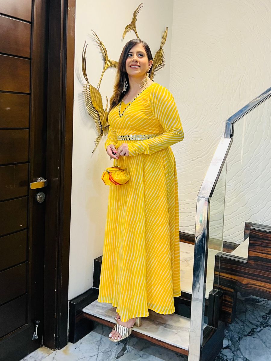 Yellow Leheriya Ethnic Maxi Dress
