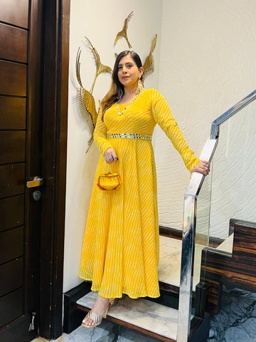 Yellow Leheriya Ethnic Maxi Dress