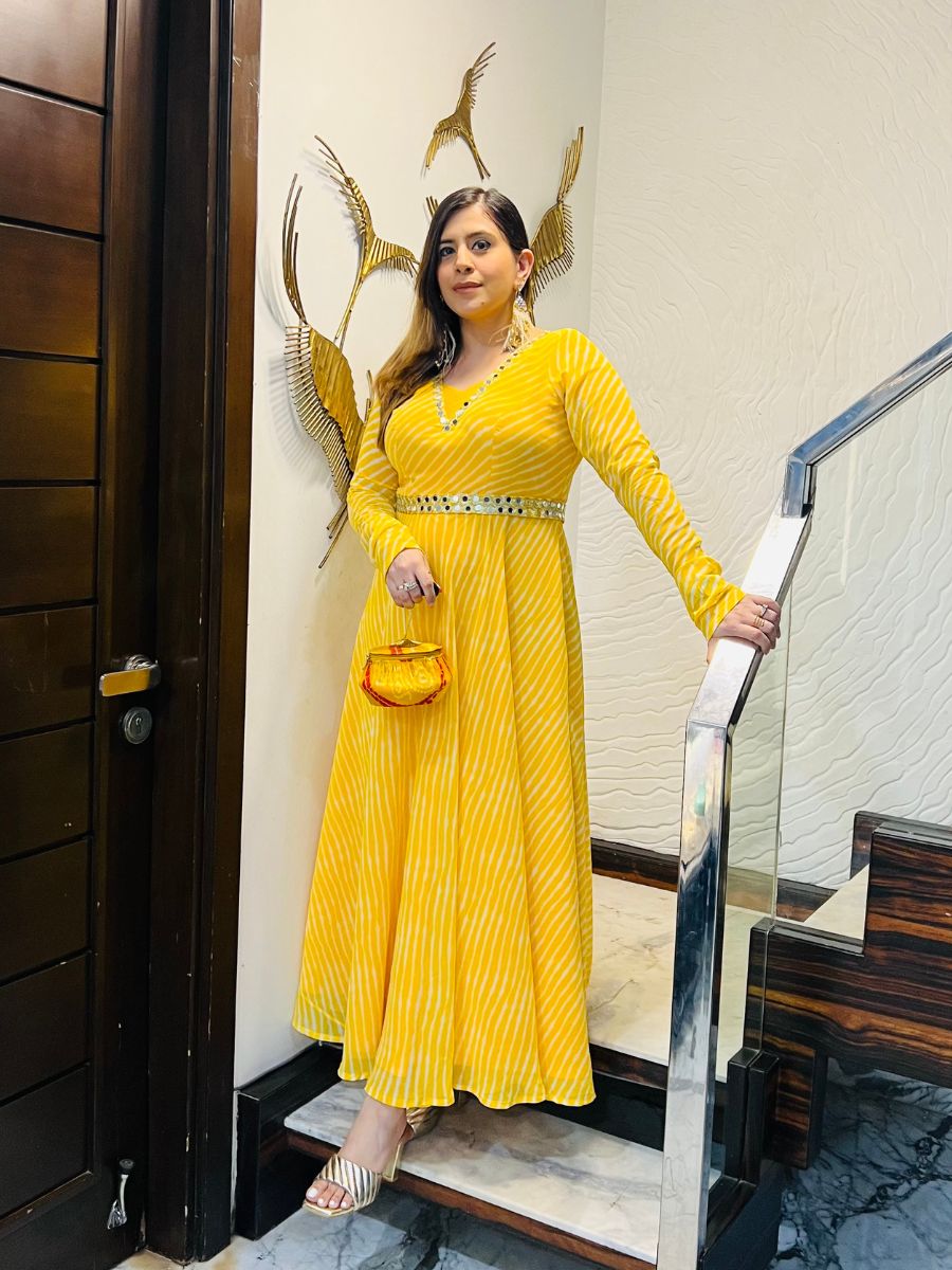 Yellow Leheriya Ethnic Maxi Dress