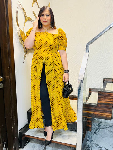 Yellow Polka Dot Slit Top