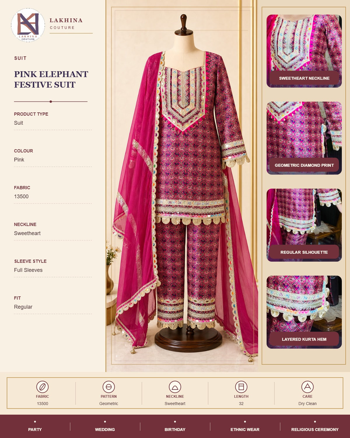 Pink Elephant Festive Suit