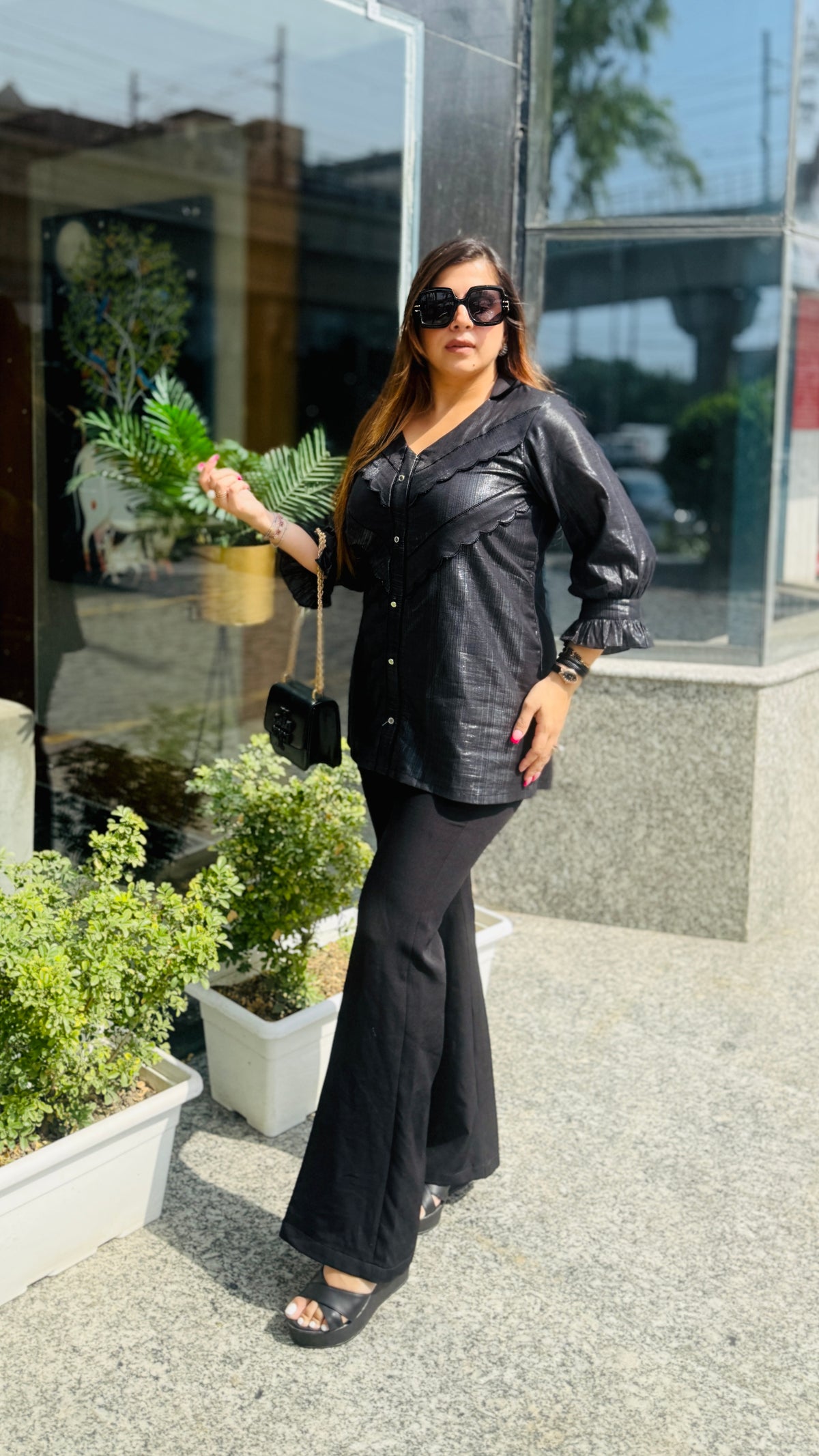 Black Shimmer Linen top