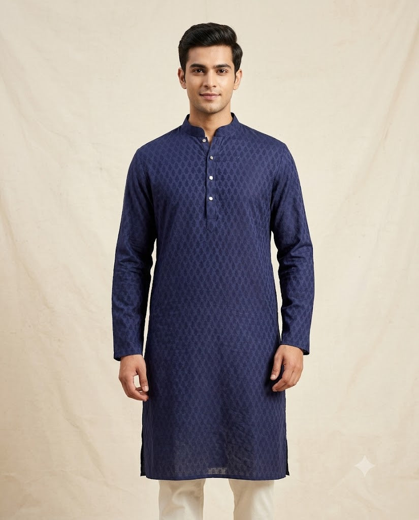 Navy Blue Cotton Kurta Set