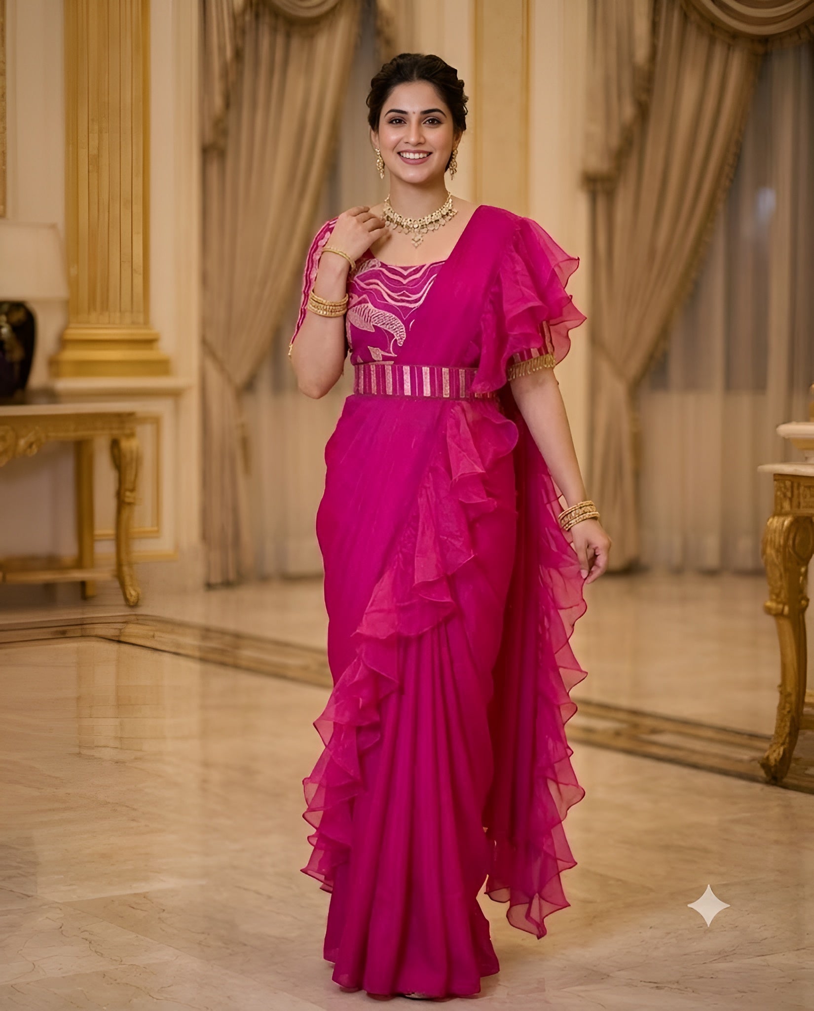 Hot Pink Drape Saree