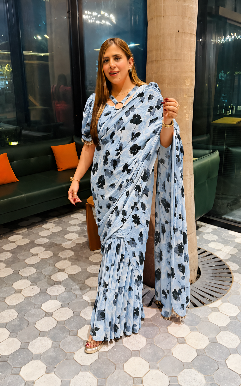 Ocean Breeze Floral Ready Saree