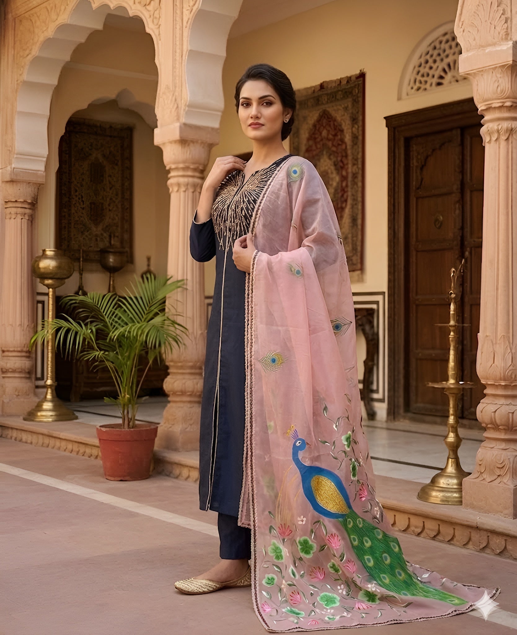 Navy Blue Suit With Dupatta