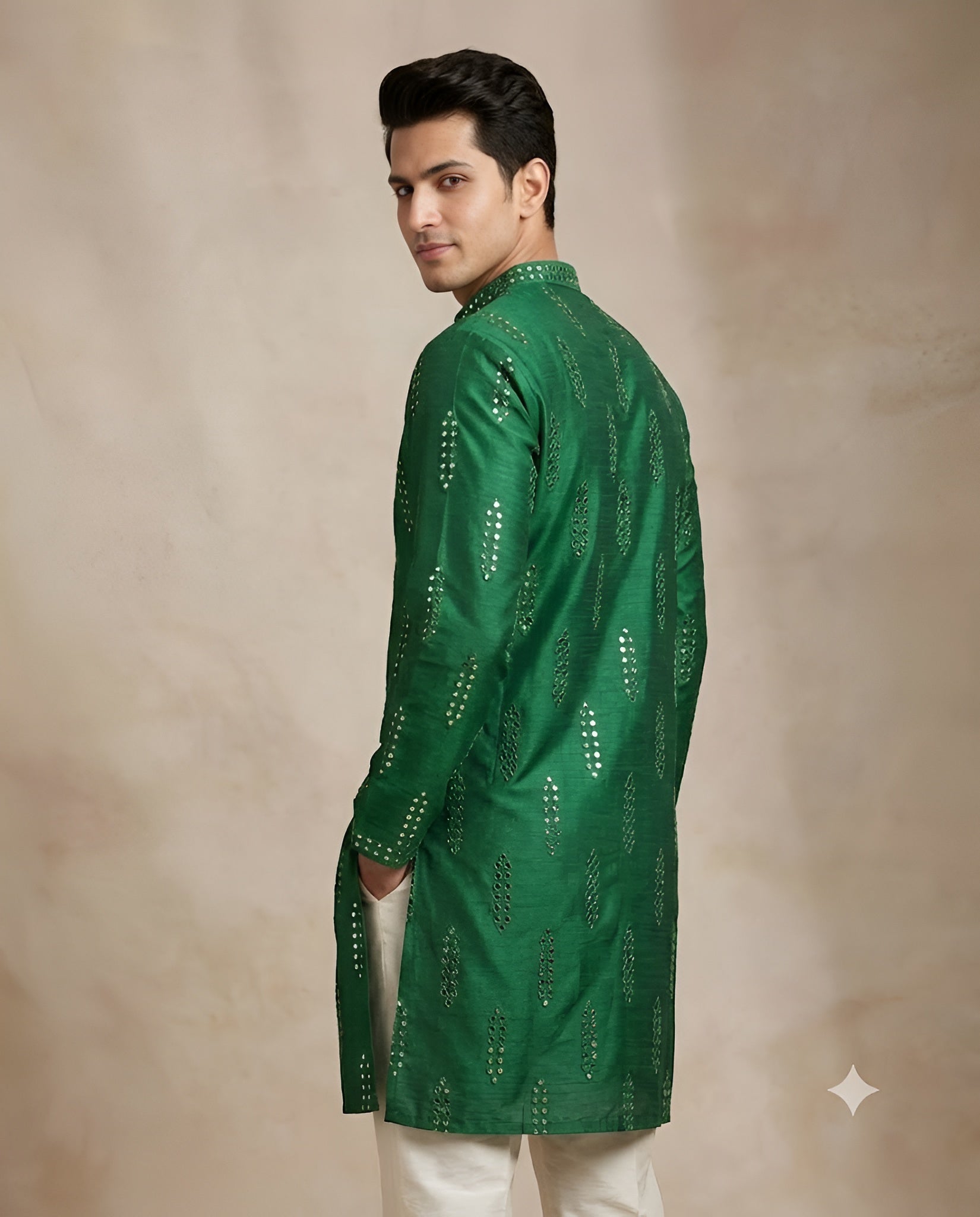 Emerald Mirrorwork Men’s Kurta