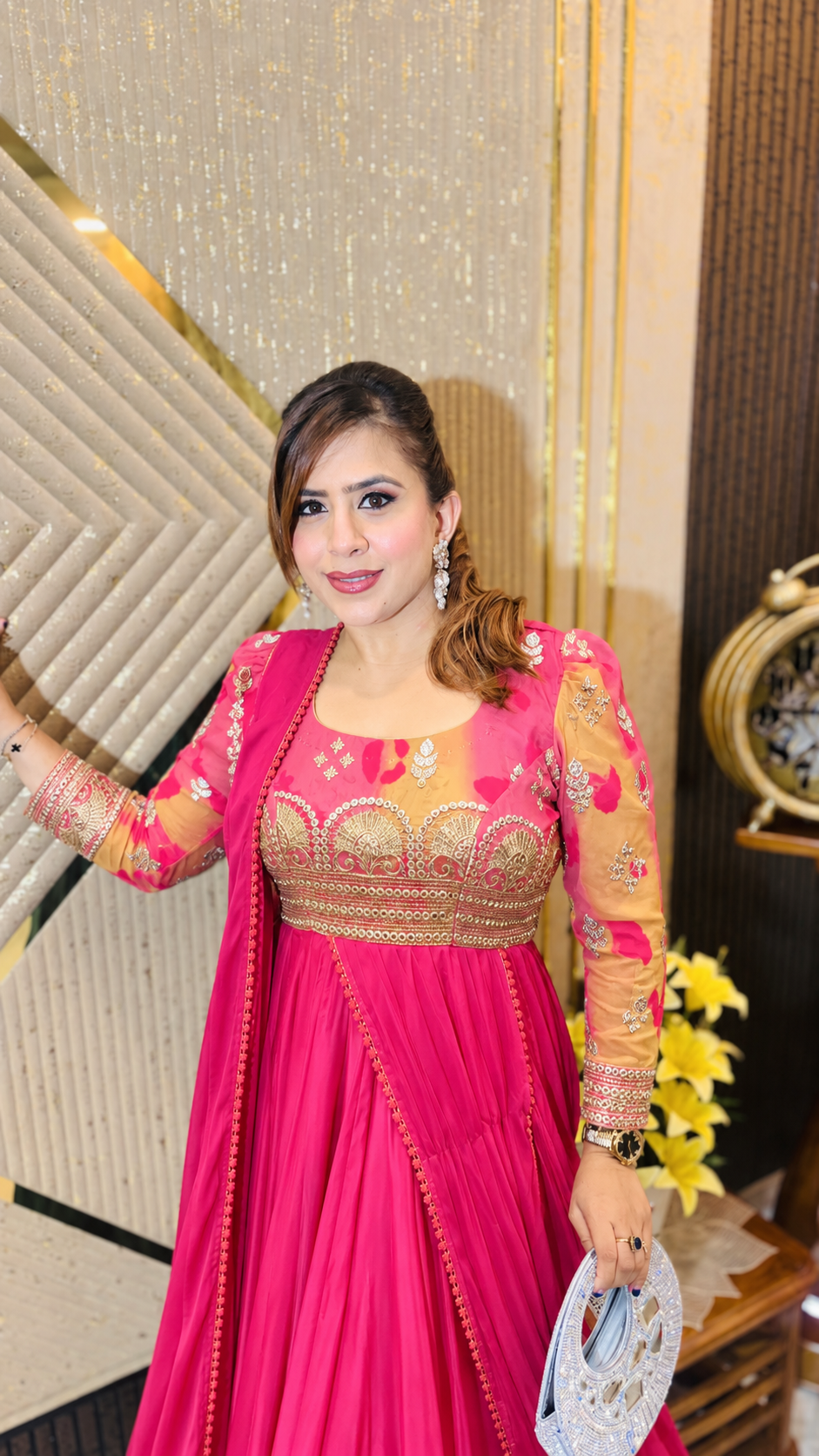 Carrot Pink Drape Saree