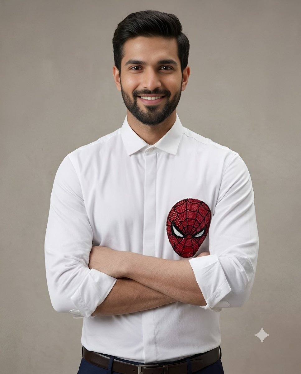 Webbed Icon White Cotton Shirt