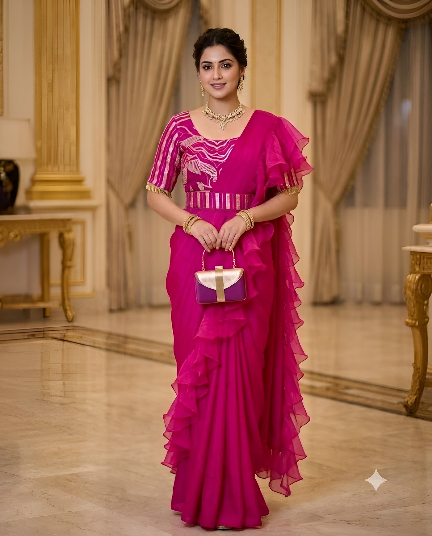 Hot Pink Drape Saree