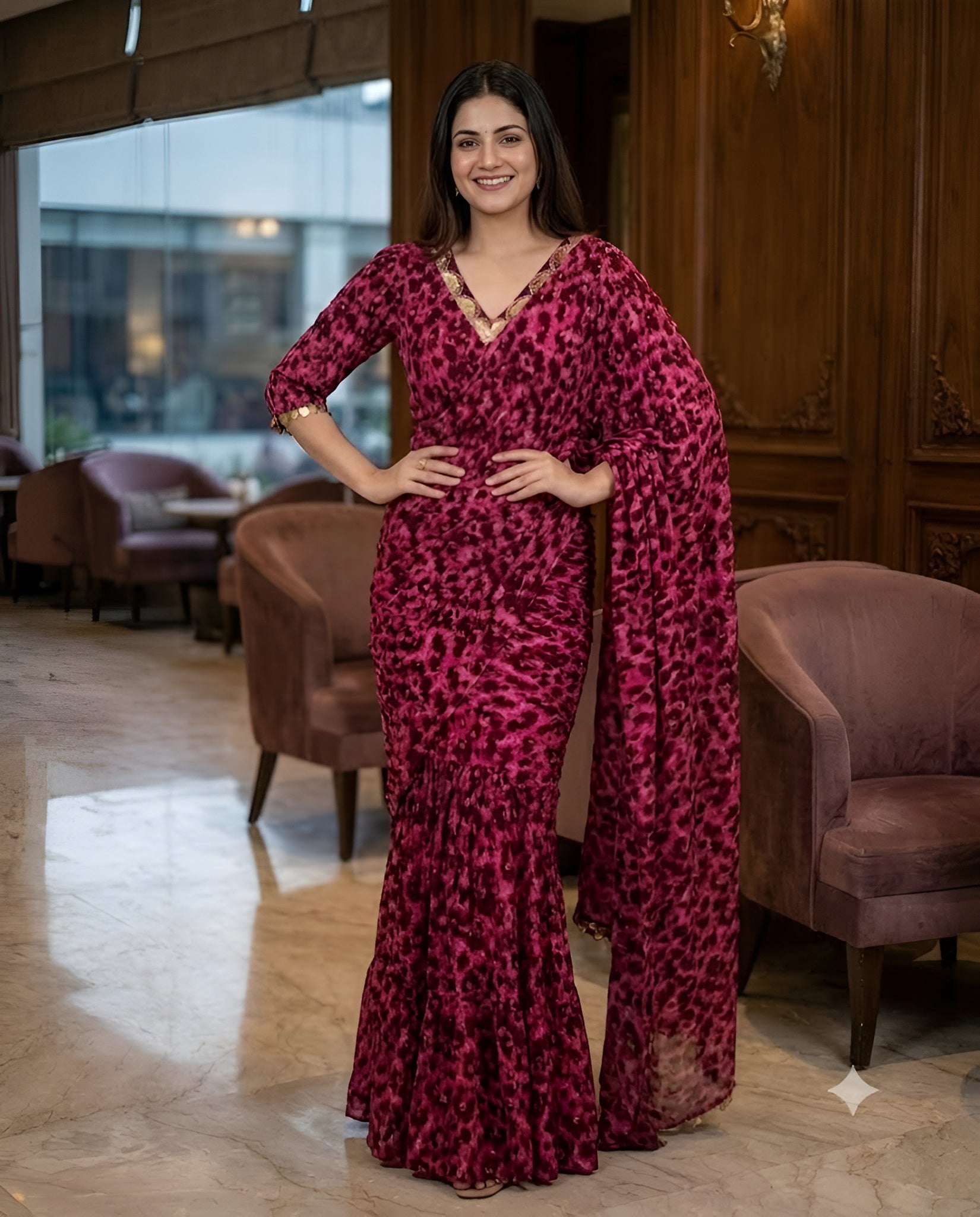 Pink Cheetah Maxi Saree