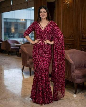 Pink Cheetah Maxi Saree