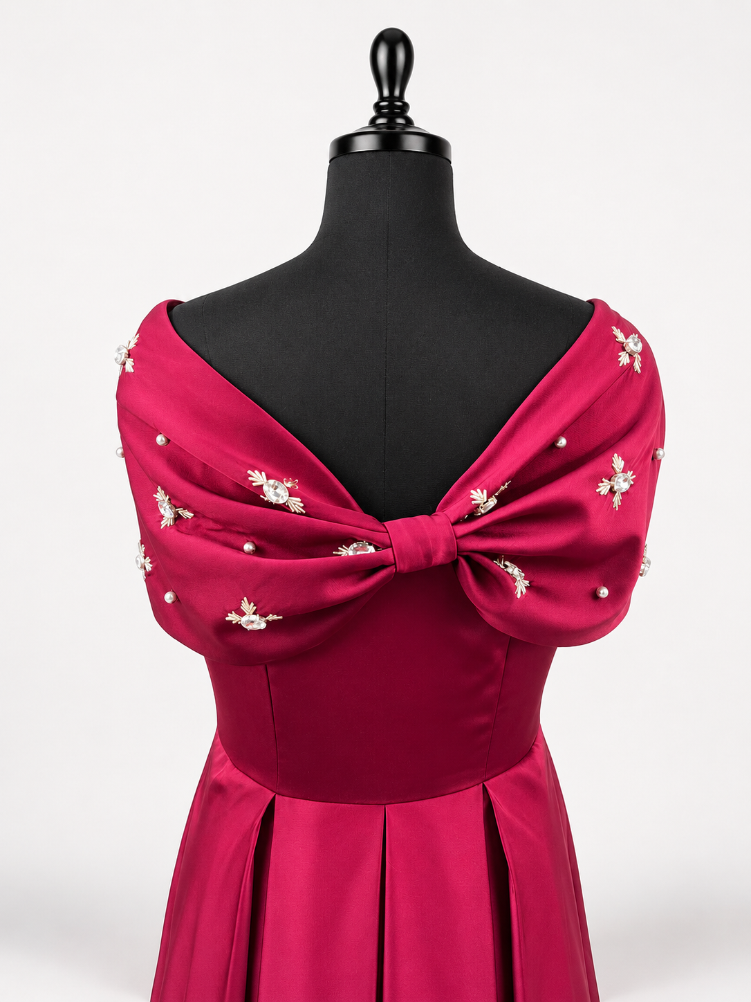 Pearl-Embellished Bow Satin Gown