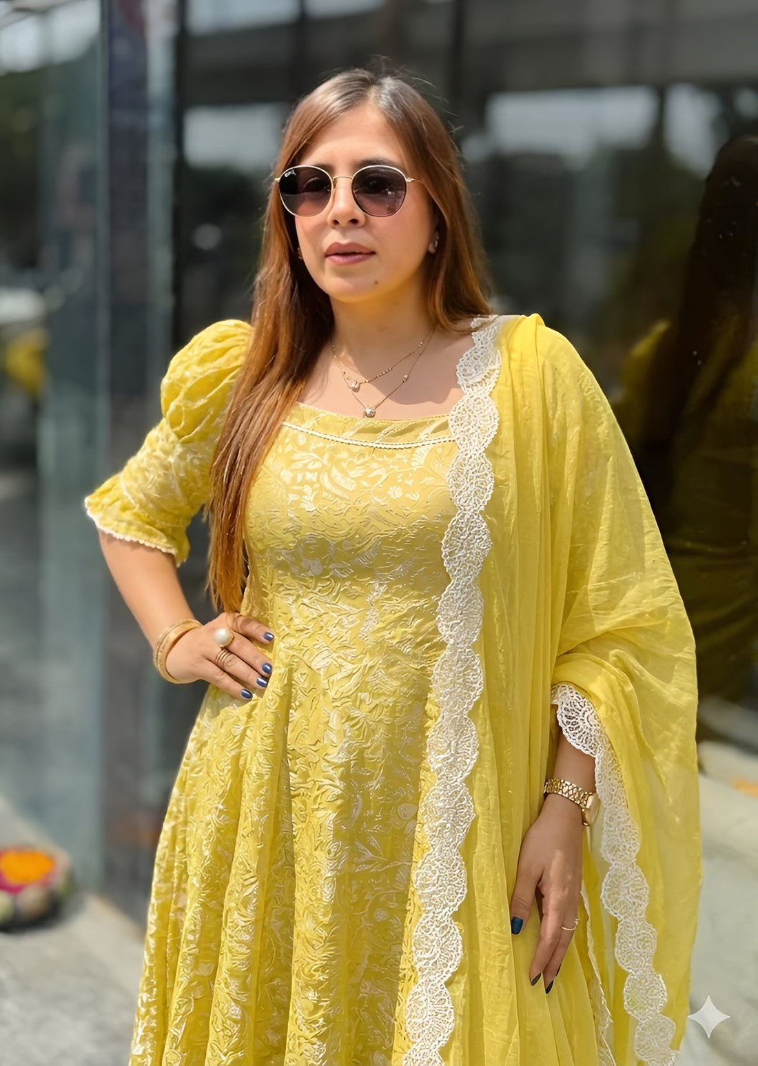 Lemon Yellow Dhoti Suit