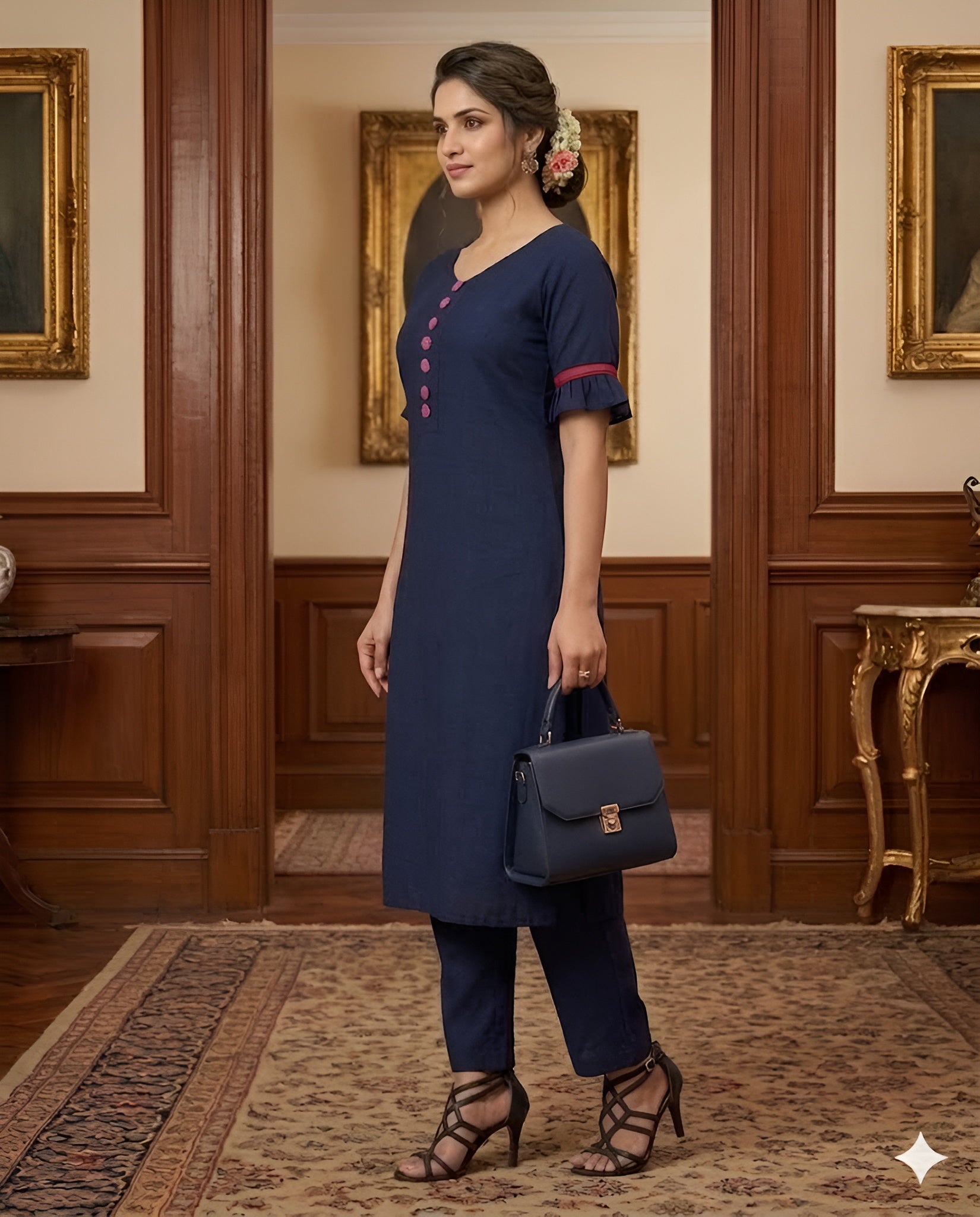 Navy Blue Flower Suit