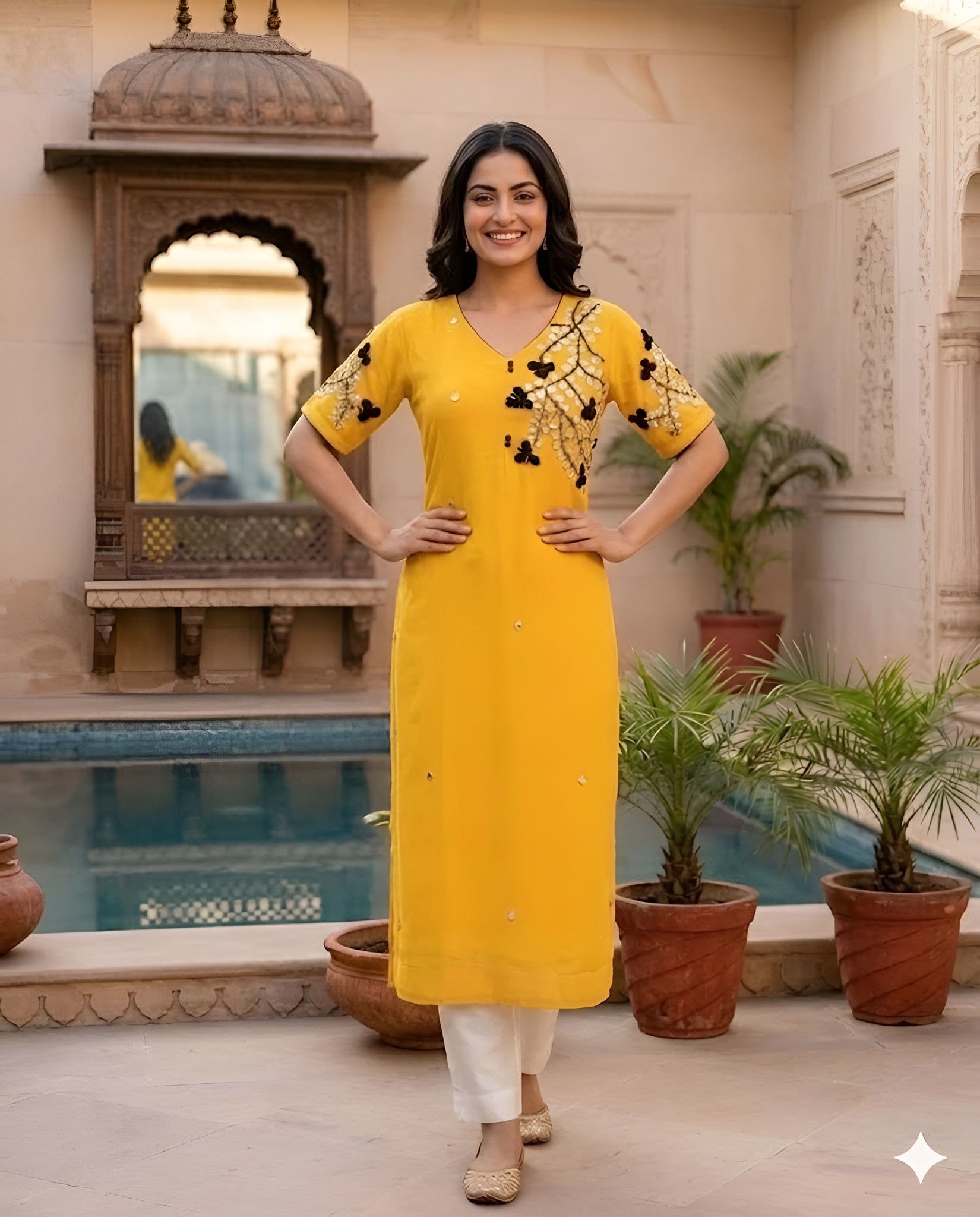 Yellow Embroidered Kurti