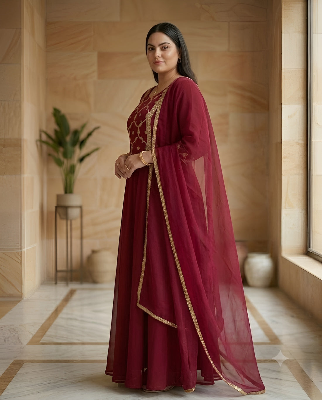 Maroon Patch Work Anarkali