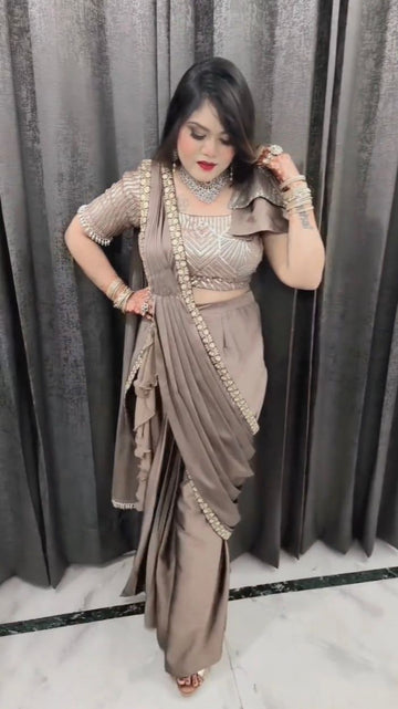 Brown Slit Drape Saree