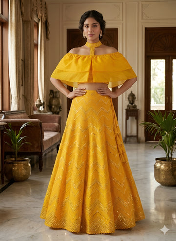 Yellow Georgette Lehenga Set