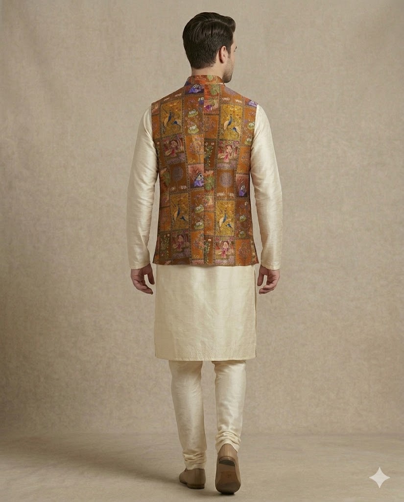 Cream Kurta with Designer Waistcoat