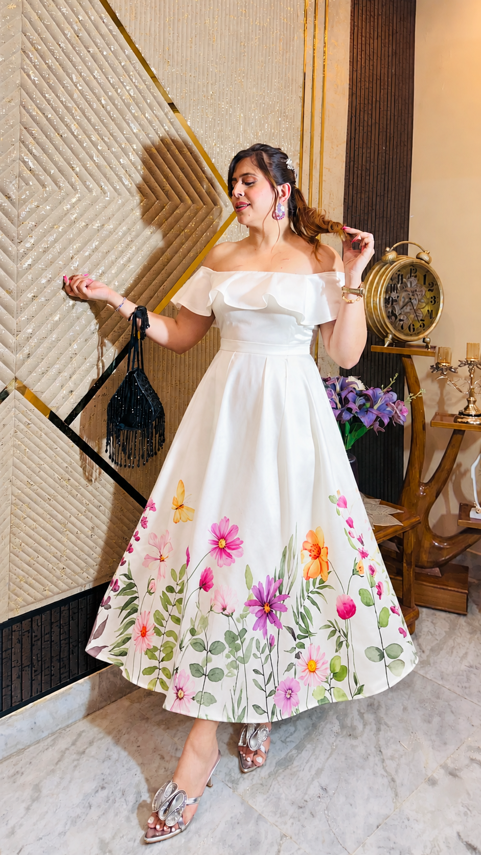 Garden Reverie White Midi Dress