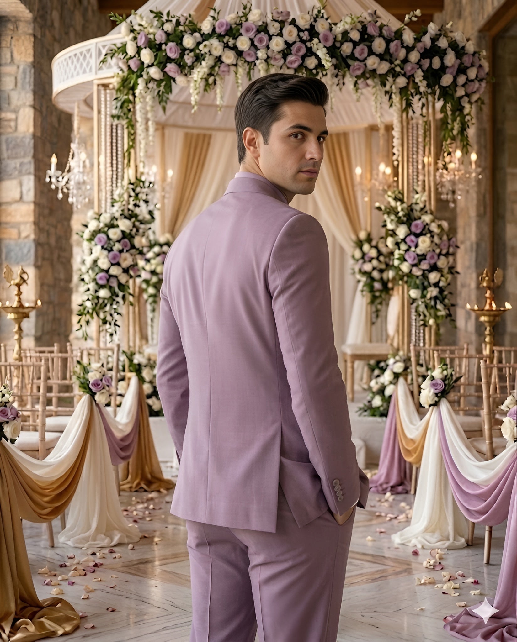 Mauve Bandhgala Suit Set for Men