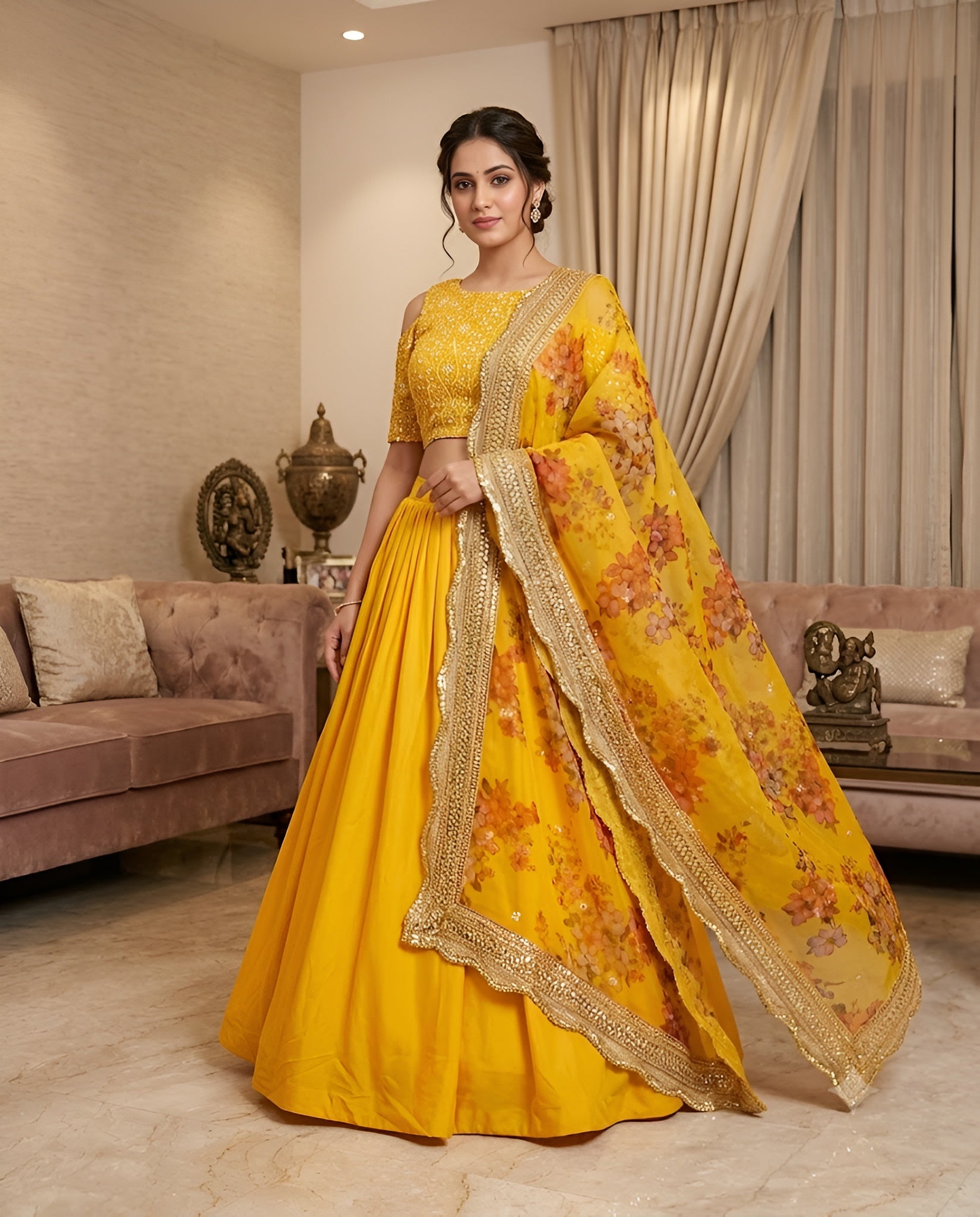 Yellow Floral lehanga