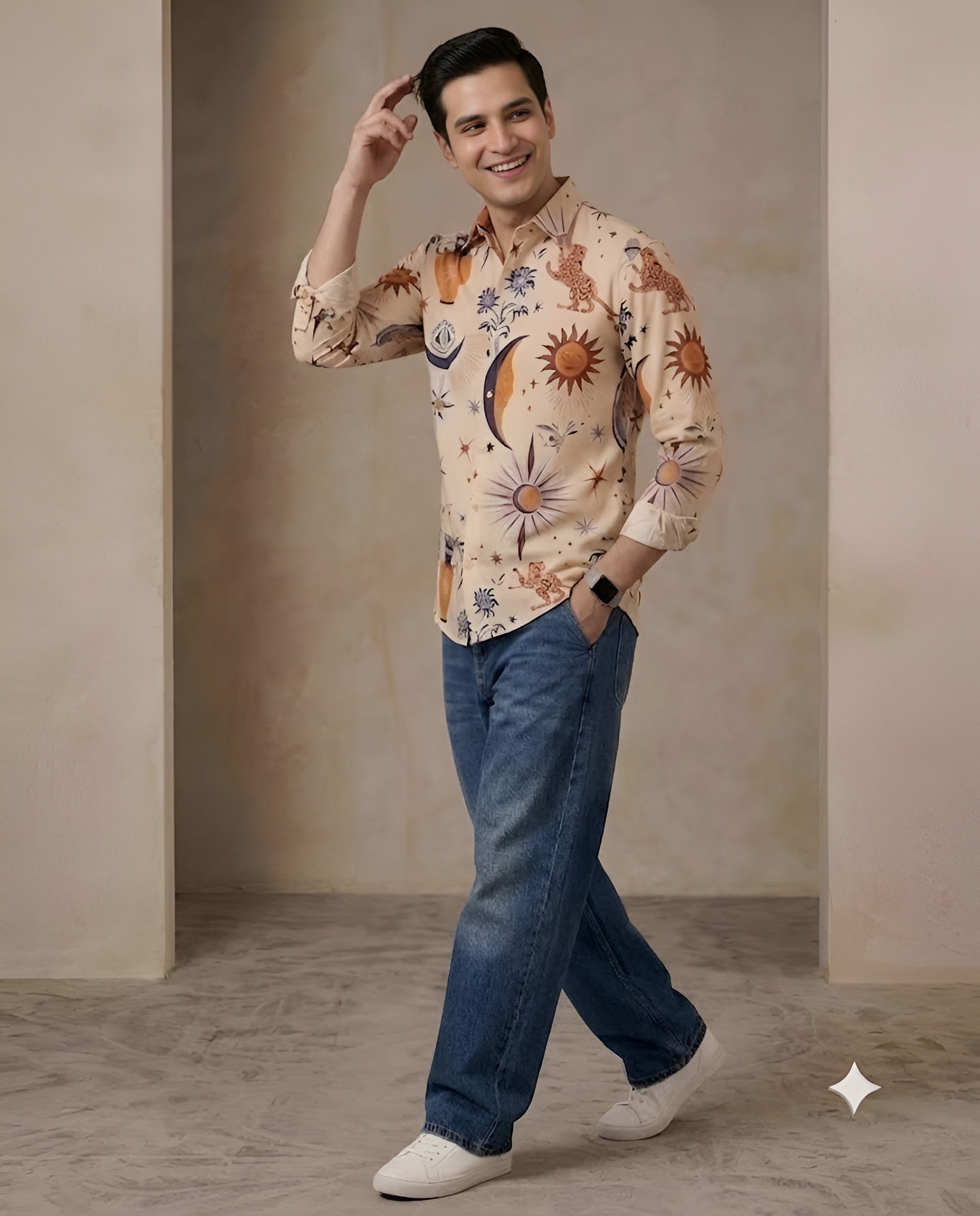 Celestial Mirage Cream Cotton Shirt