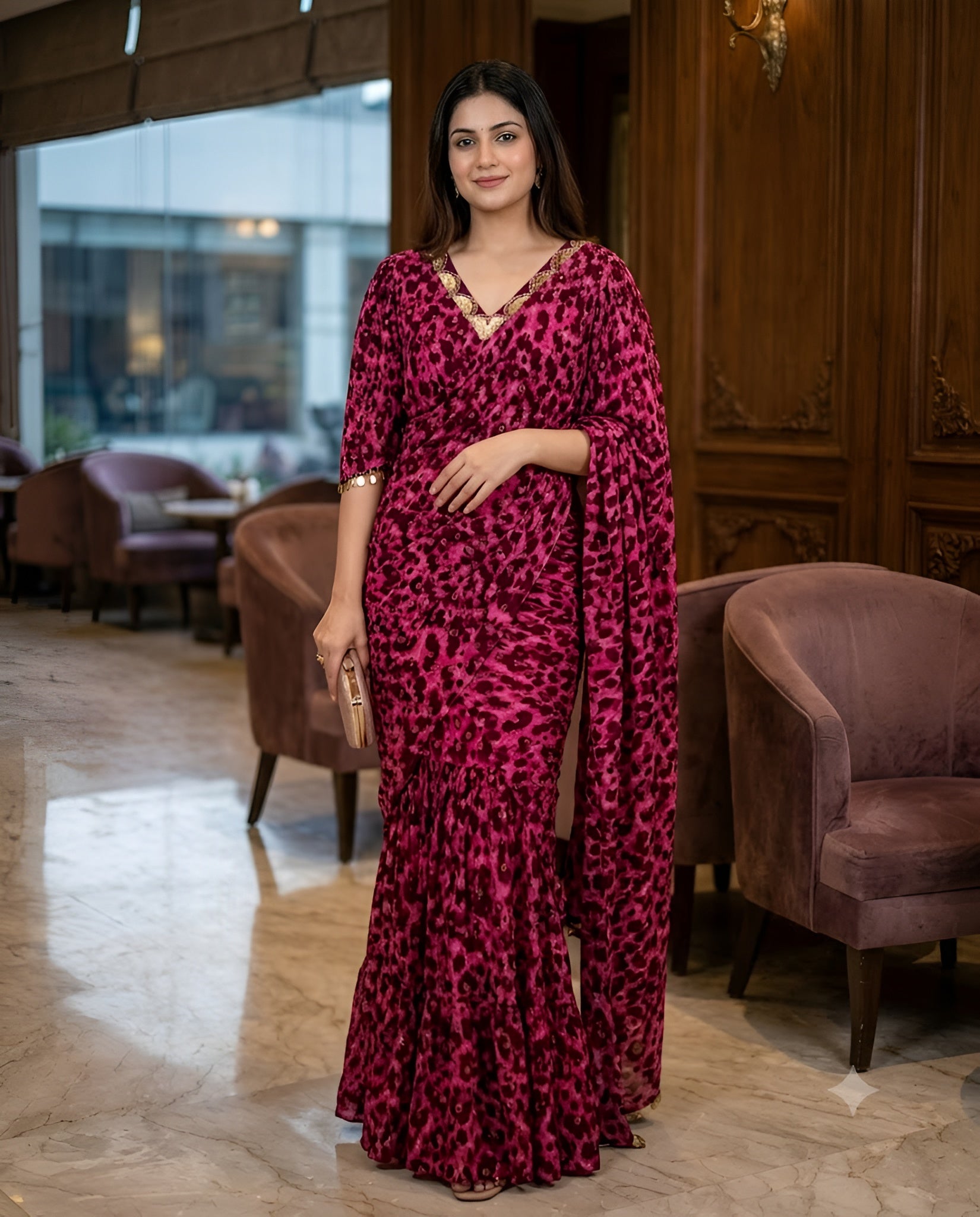 Pink Cheetah Maxi Saree