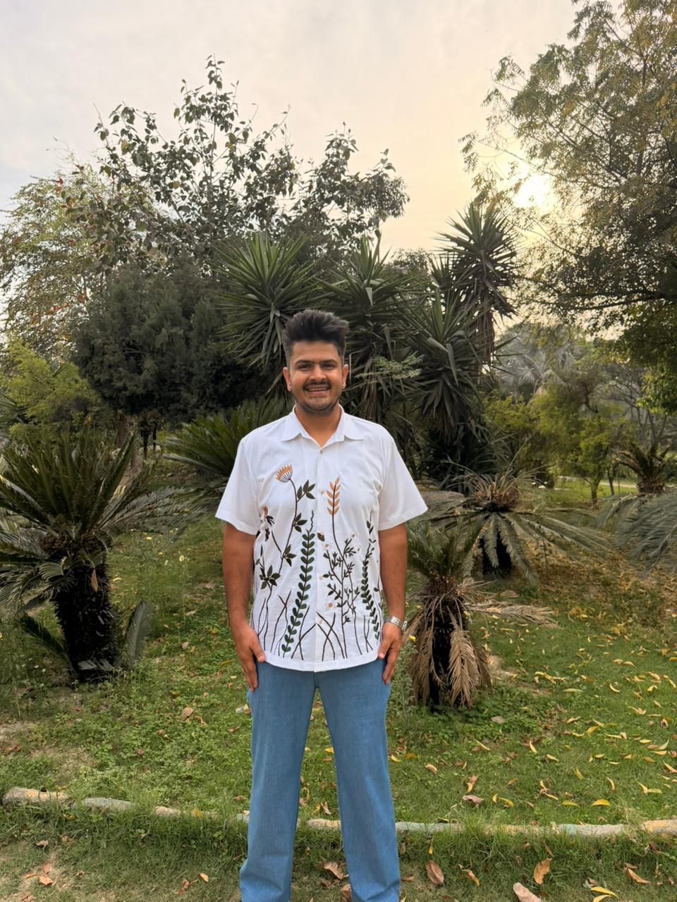 Men’s White Botanical Embroidered Shirt