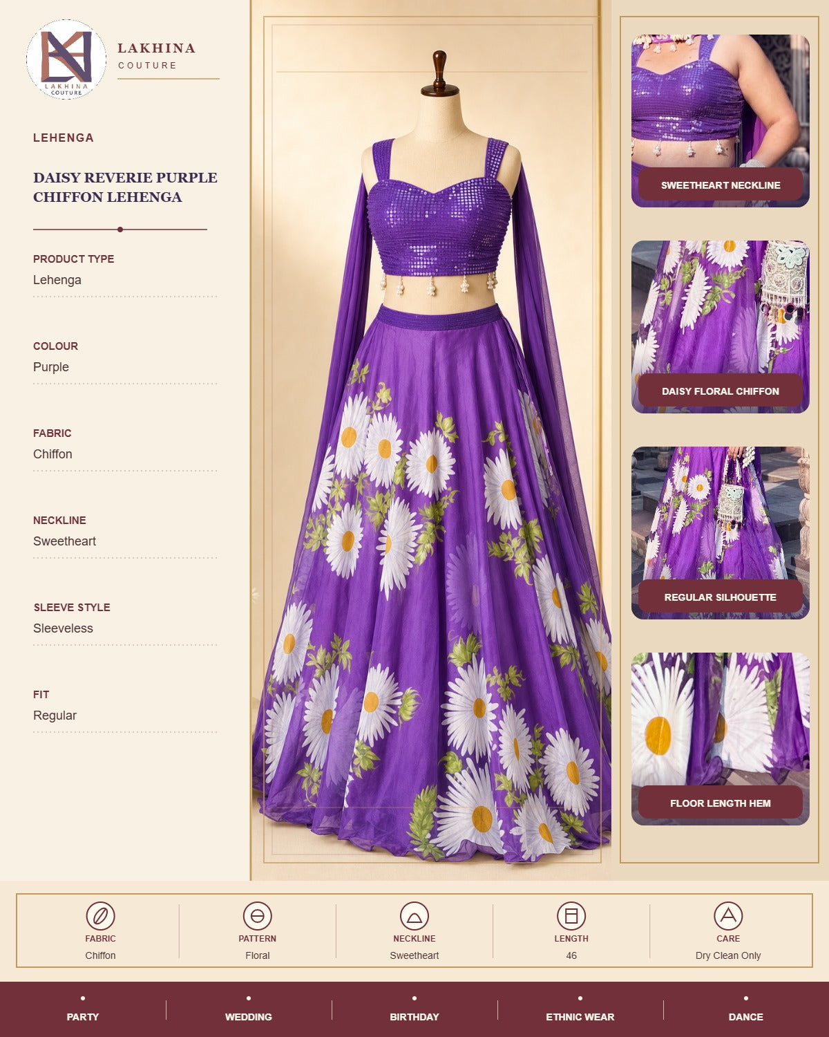 Daisy Reverie Purple Chiffon Lehenga