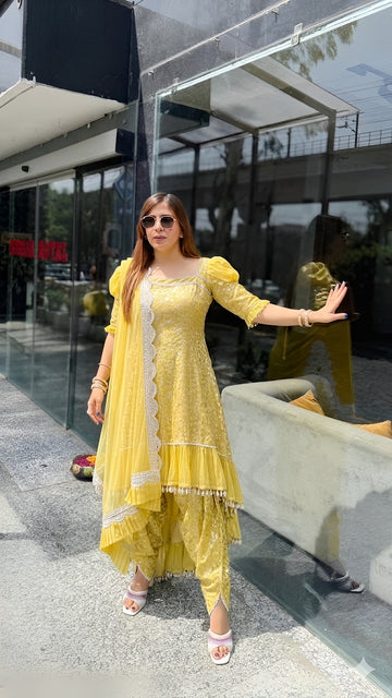 Lemon Yellow Dhoti Suit