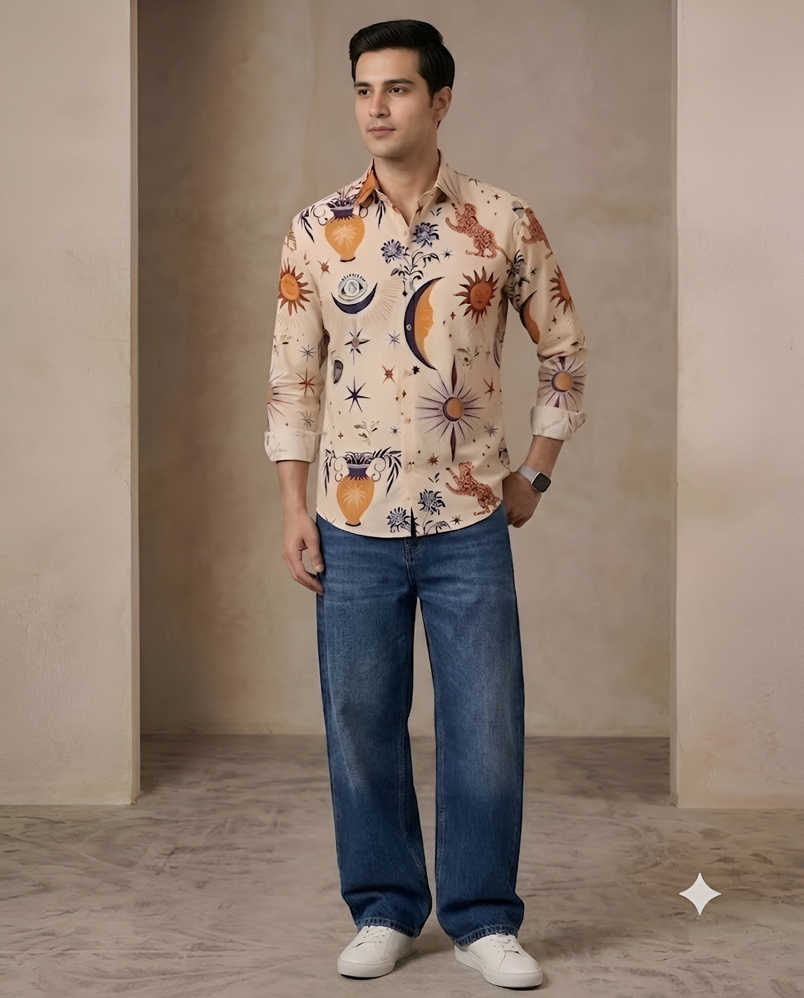 Celestial Mirage Cream Cotton Shirt