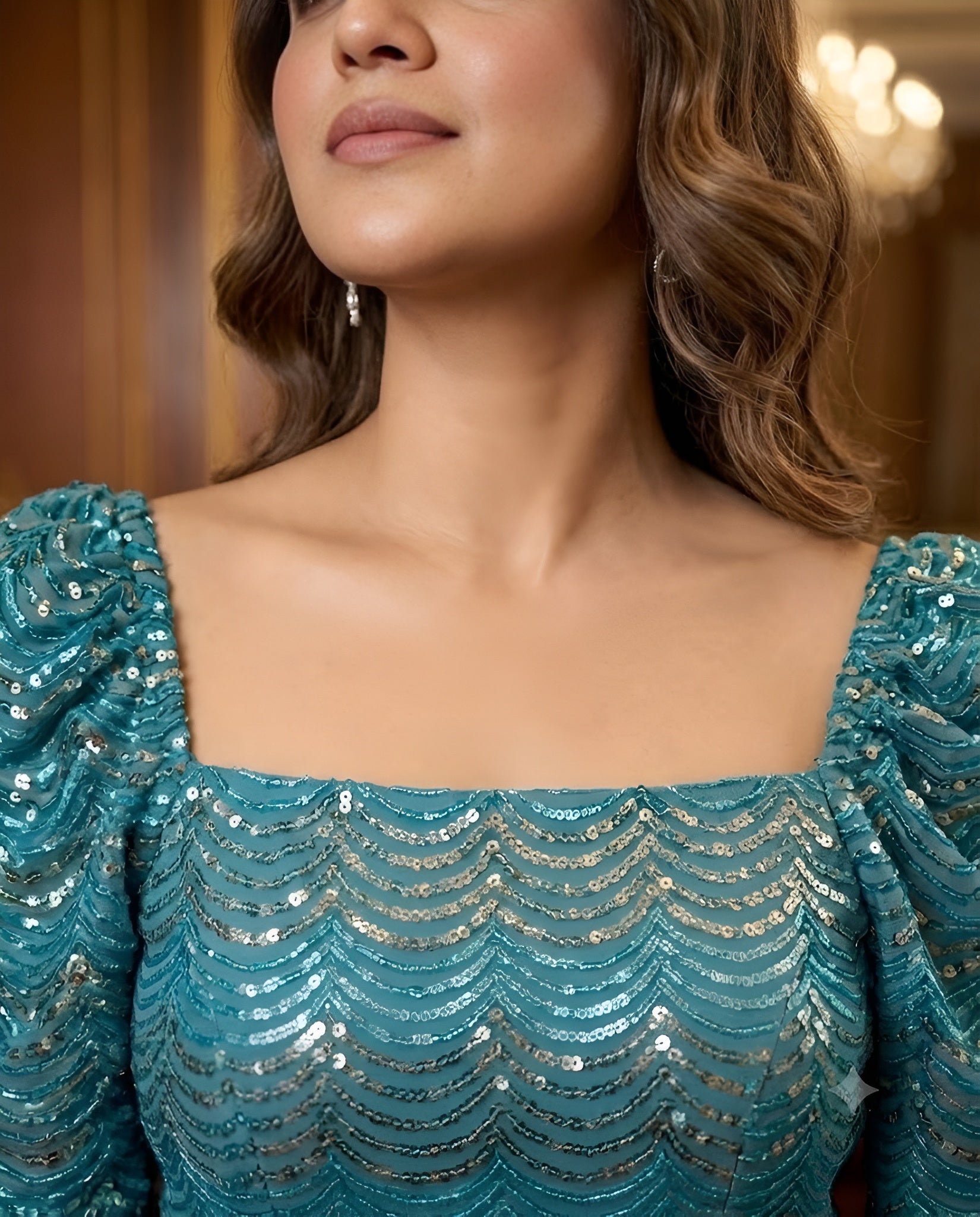 Peacock Blue Embroidery Drape