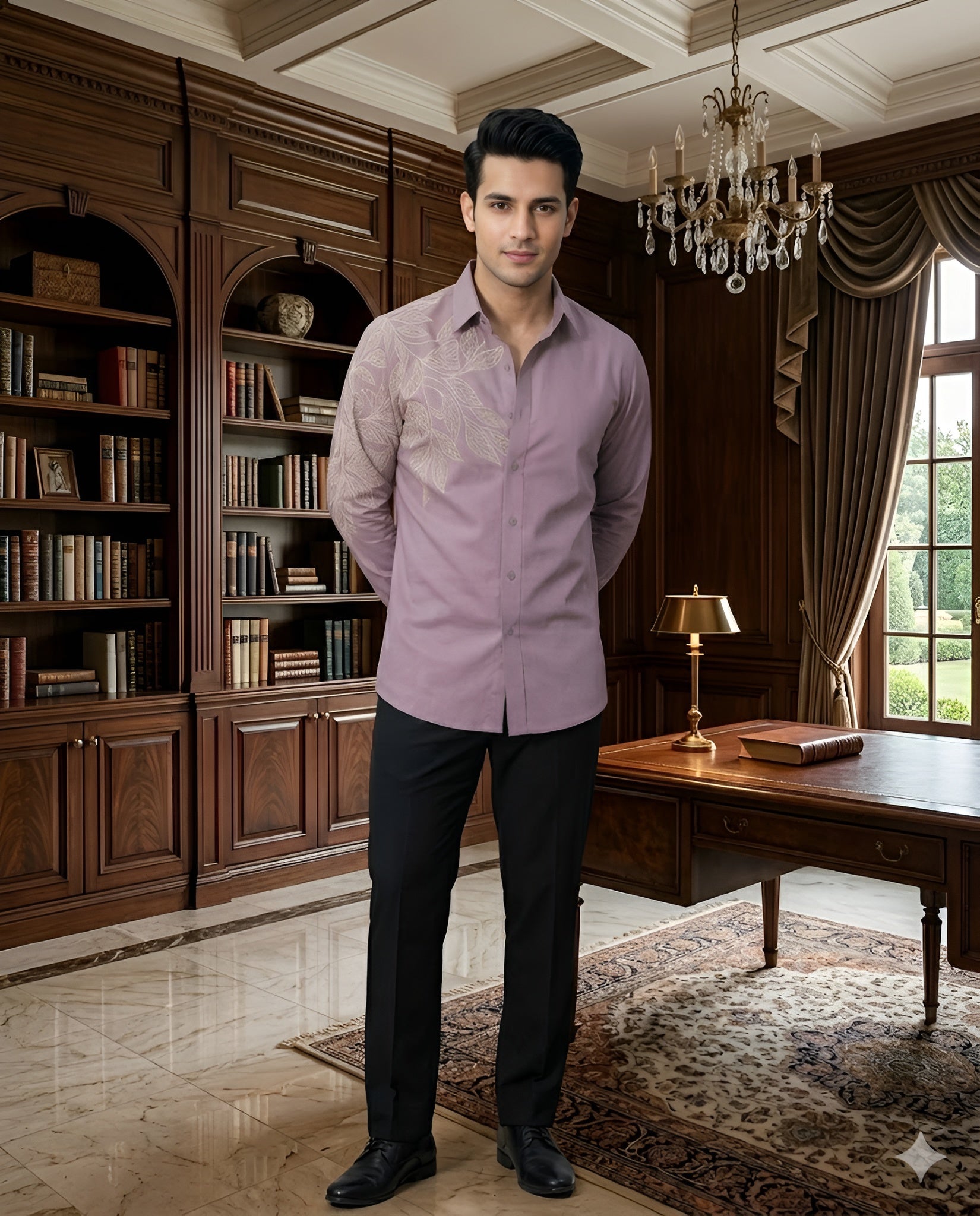 Lavender Embroidered Cotton Shirt