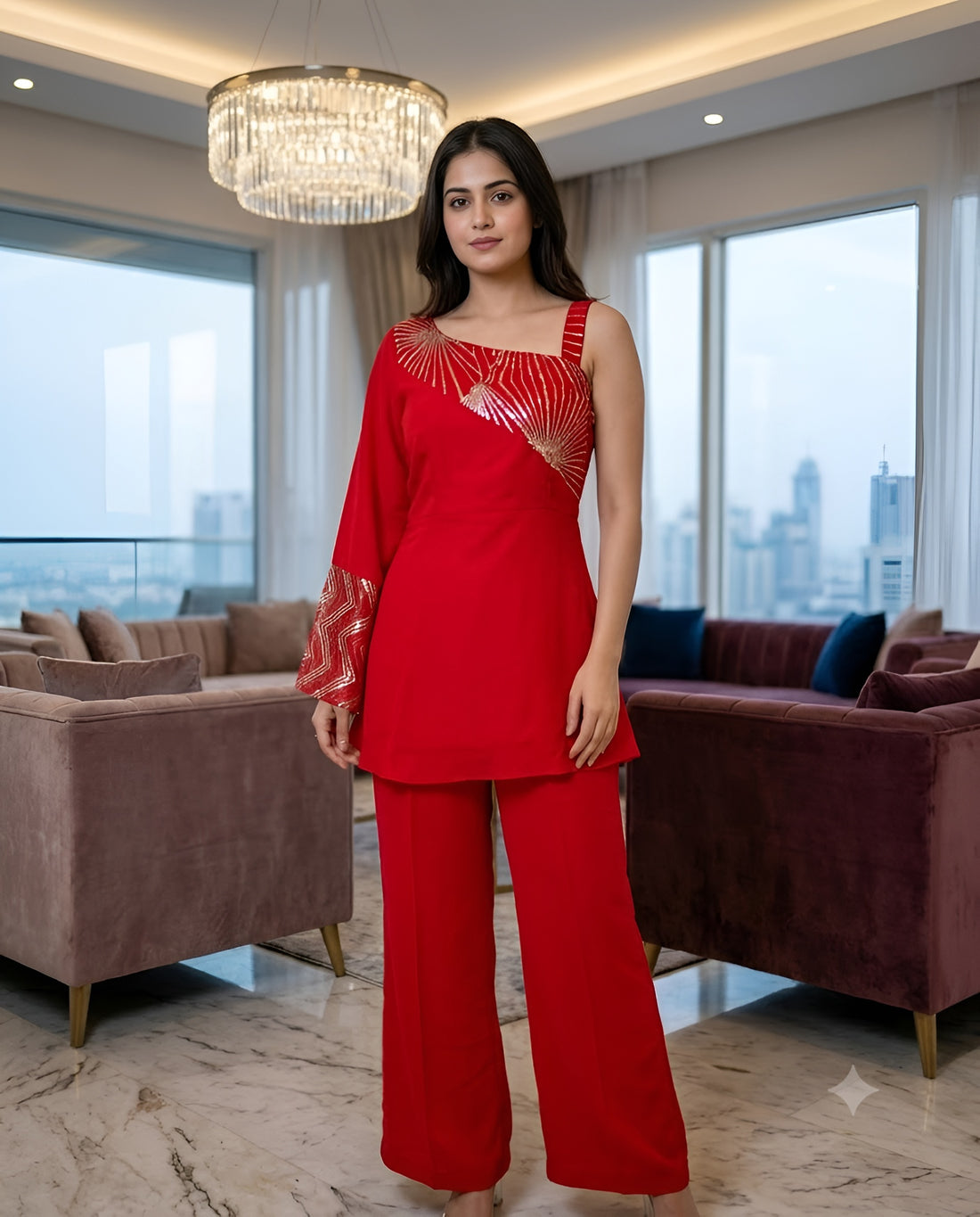 Red Embroidered Co-Ord Set