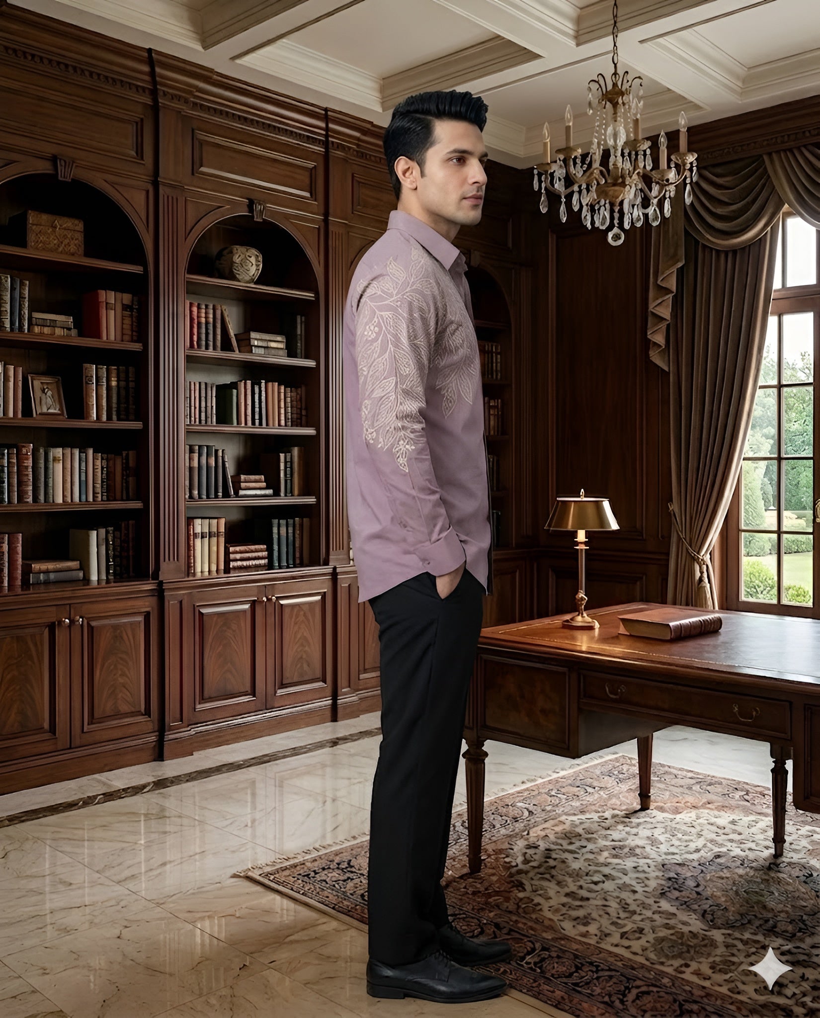 Lavender Embroidered Cotton Shirt