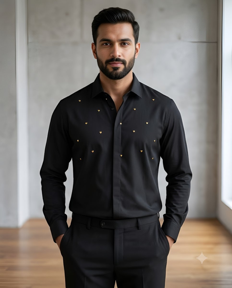 Midnight Charm Black Embroidered Shirt