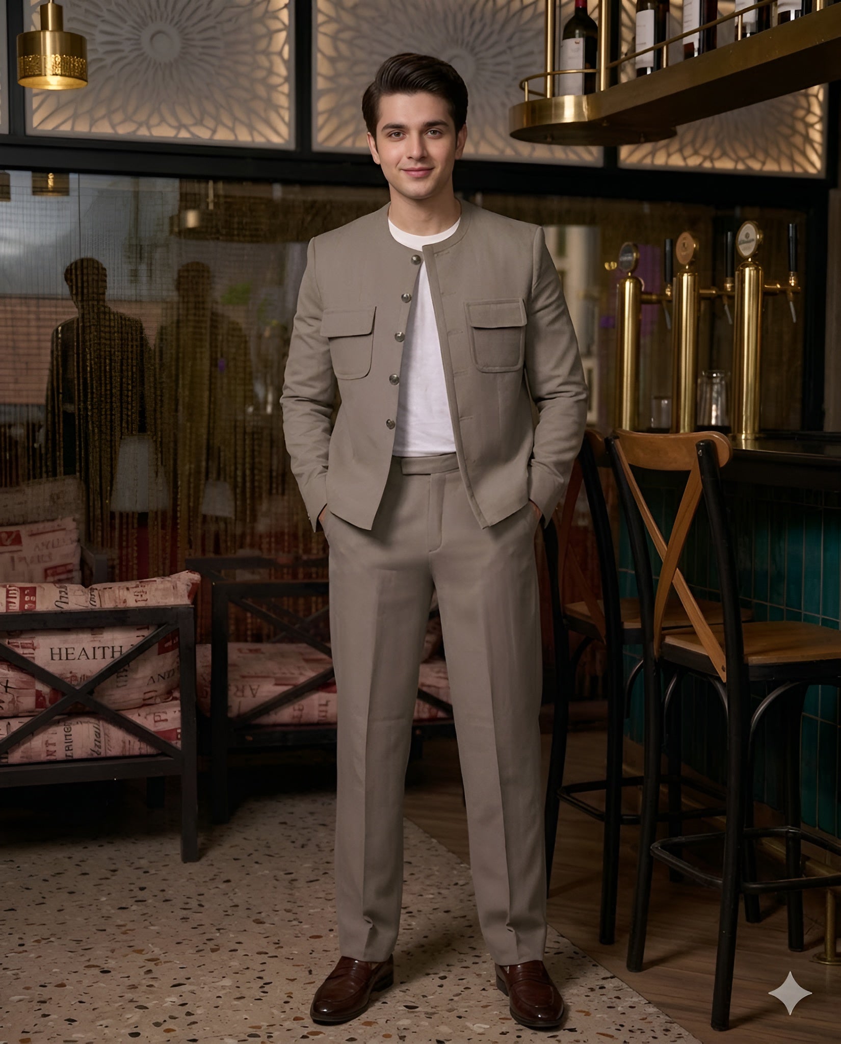 Beige Luxe Shacket Suit Set