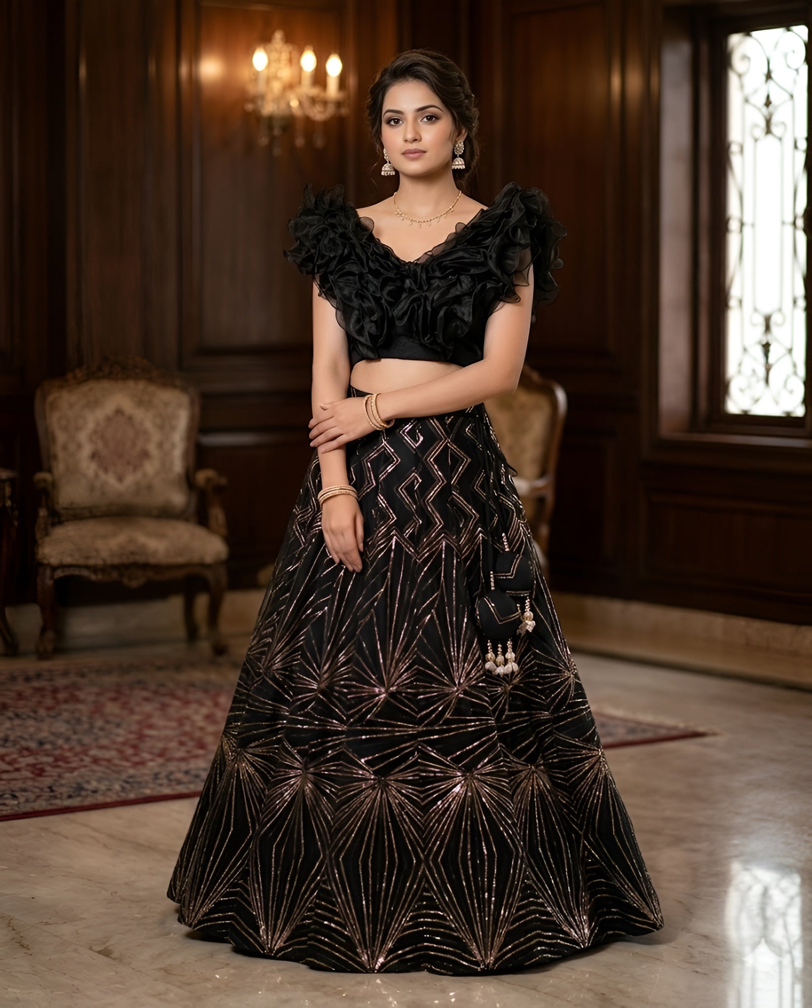Black Designer Sequin Lehenga