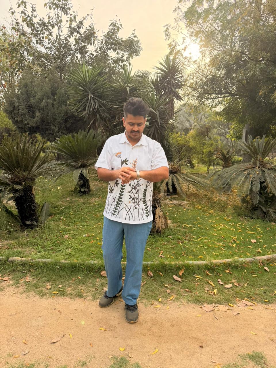 Men’s White Botanical Embroidered Shirt
