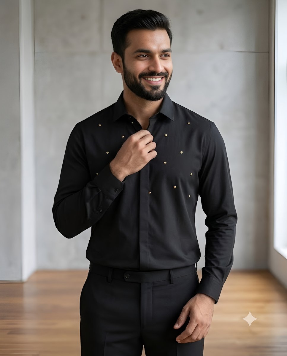 Midnight Charm Black Embroidered Shirt