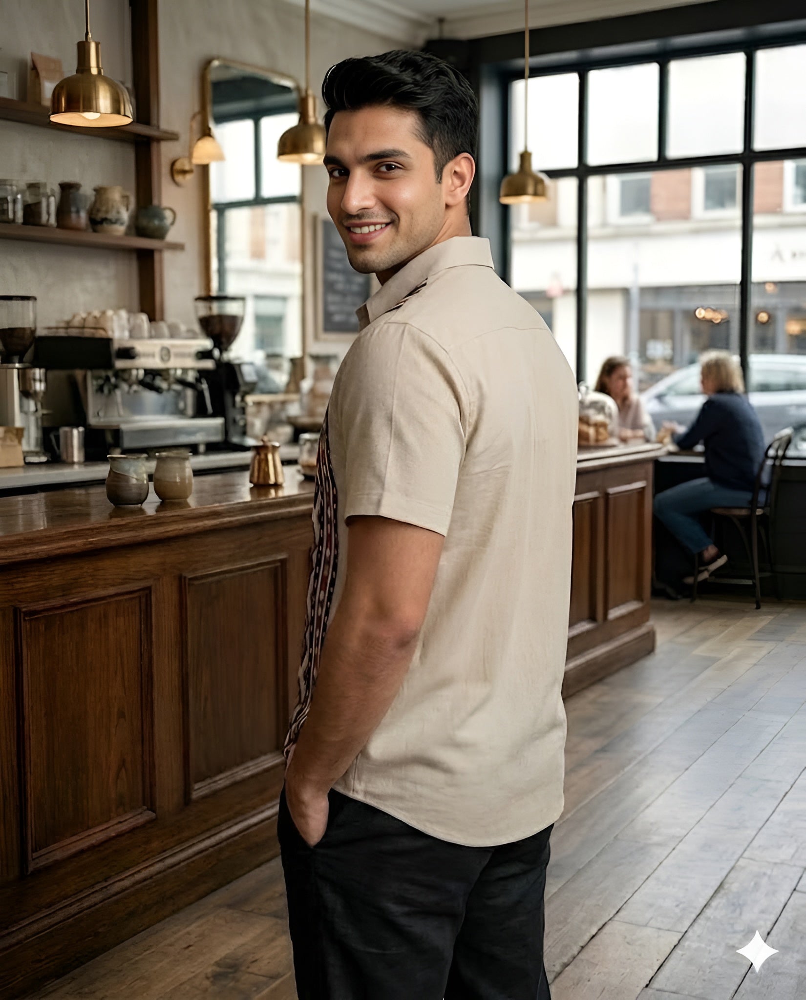 Beige Cotton Panel Shirt