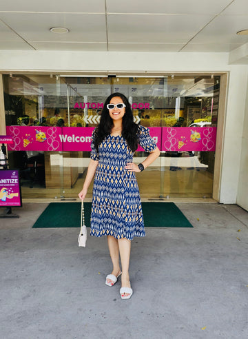 Blue Ikkat Midi Dress