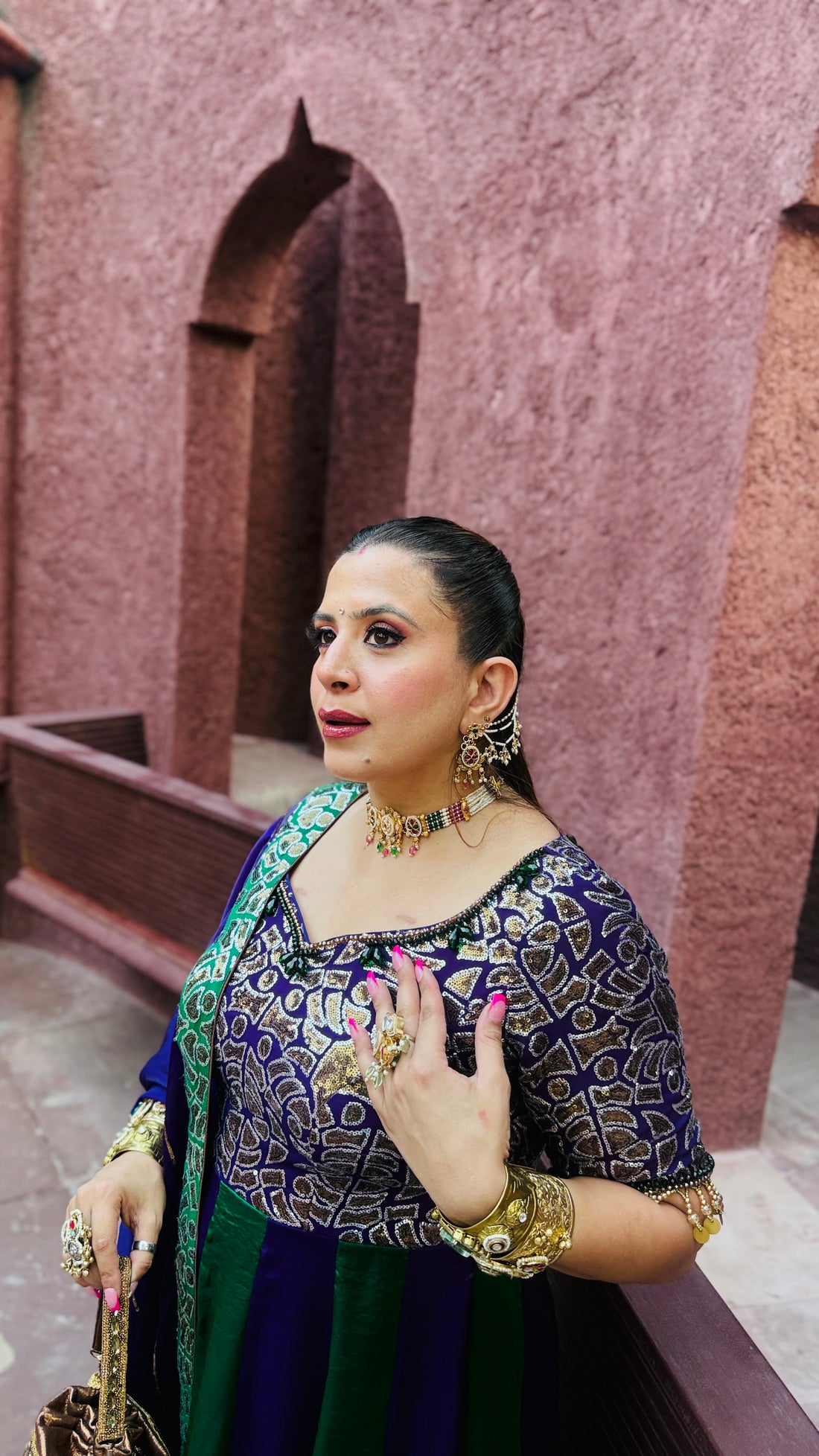 Emerald Nocturne Sequinned Anarkali Set