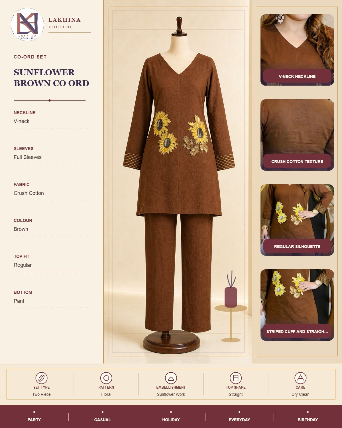 Brown Cotton Crush EMB Co-Ord