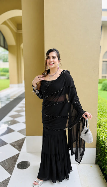 Midnight Cascade Black Saree
