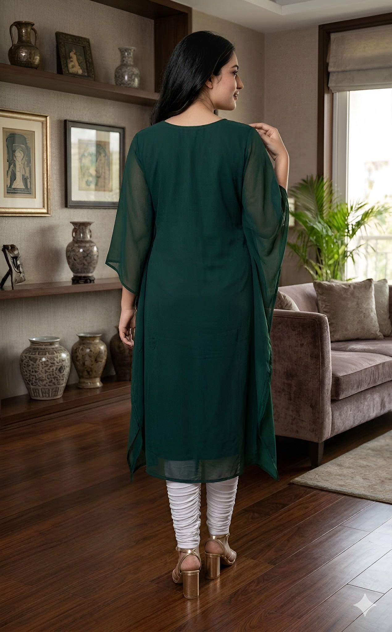 Bottle Green Embroidered Kaftaan