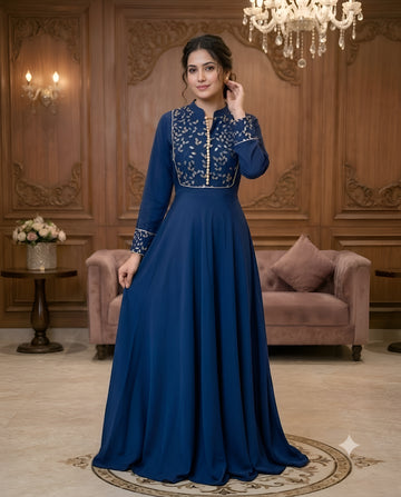 Navy Blue Embroidered Anarkali