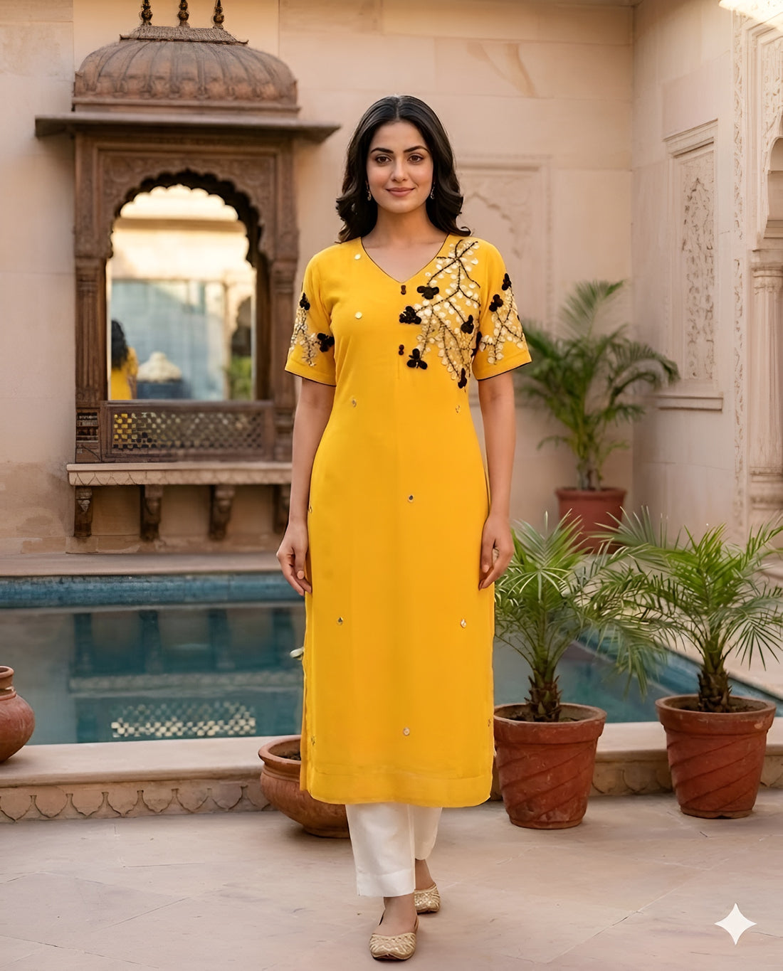 Yellow Embroidered Kurti